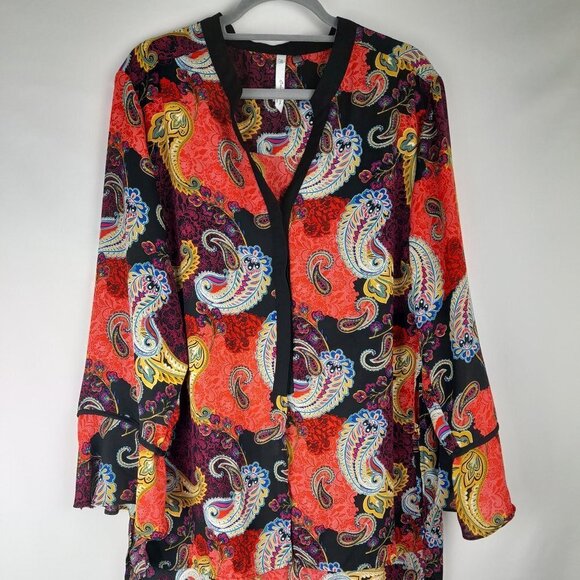 NY Collection Woman Size 3X Paisley Colorful 3/4 Sleeve Tunic Blouse - Picture 2 of 10